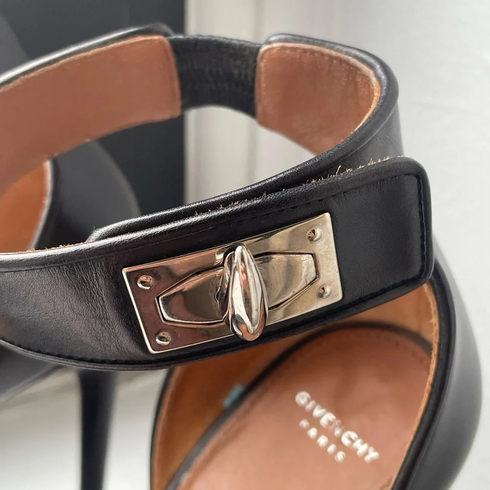 Givenchy Black Leather High Heels shark tooth Clasp - Picture 5 of 11